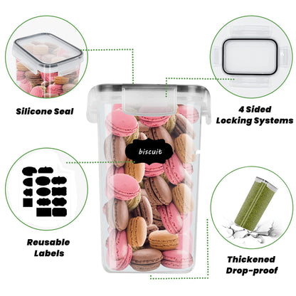 Baozun airtight food storage containers 8-piece set, kitchen storage box with plastic lids, cereal container for grains, flour, cereal (2.8L/2L/1.4L/0.8L)*2