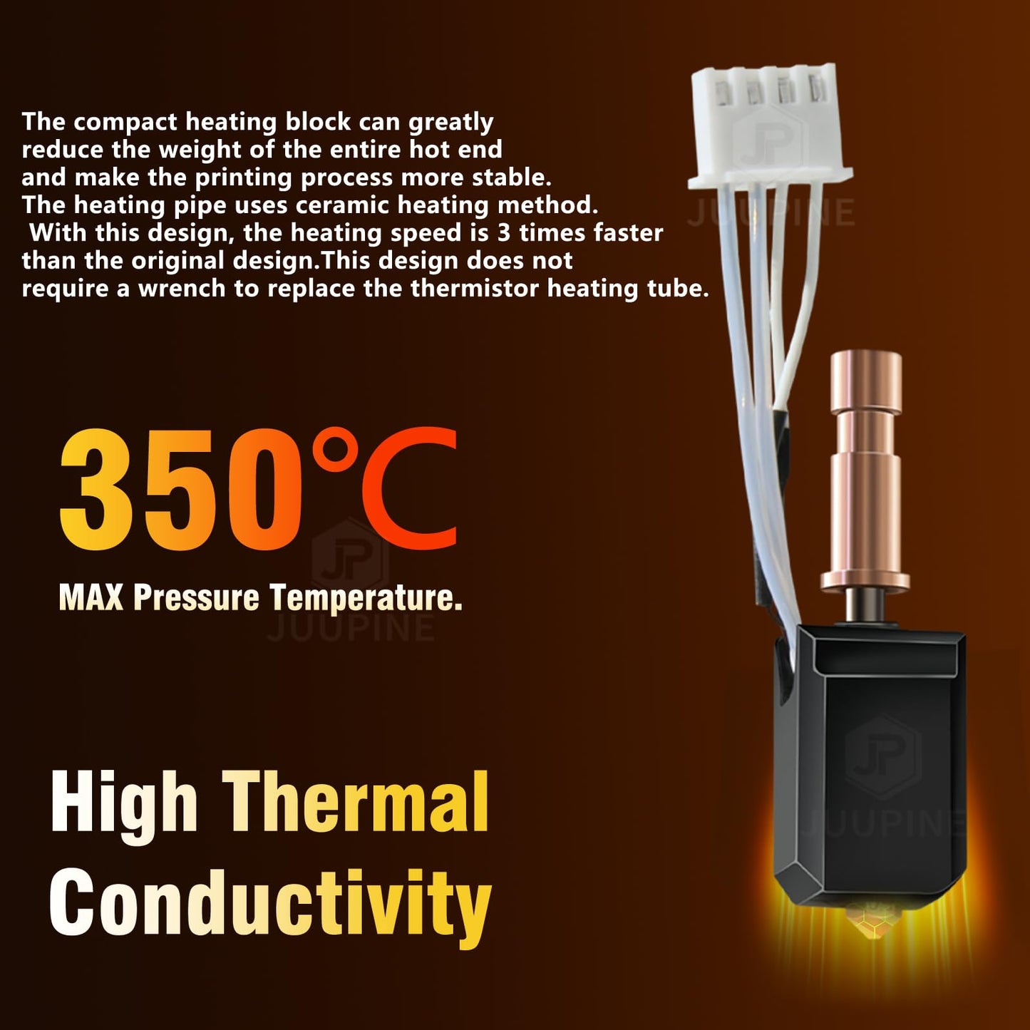 JUUPINE 3D Printer Upgraded Fast Heating Kobra S1 Extruder Ceramic Heating Tube Hot End Kit includes 4 hardened steel nozzles (0.2/0.4/0.6/0.8) and 2 silicone socks.