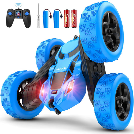 Cosone Remote Control Car, 2.4 GHz RC Cars with headlights, All-wheel Drive Off-road Stunt Car, Double-sided 360° Rotatable Car Toy, Gifts for Kids 6+ Years Old (Blue)