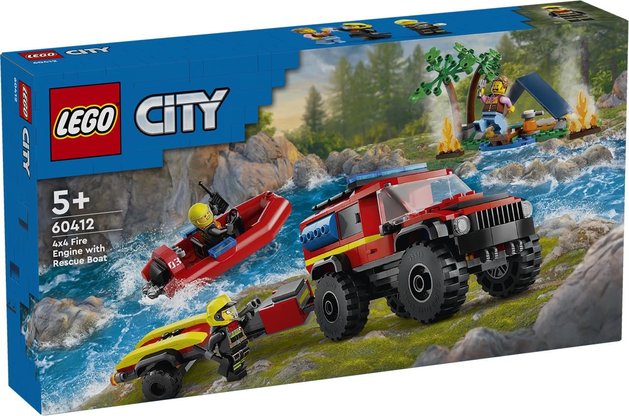 LEGO City Fire SUV with rescue boat, Off-road car toy & City Blue Monster Truck, Off-road car toy, vehicle set.