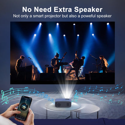 4K supported projector with 15000 lumens, native 1080P resolution, 5G WiFi, Bluetooth, 50% zoom. AKATUO mini projector for home theater and outdoor use, compatible with smartphones, HDMI, USB, laptops, and Fire TV Stick.