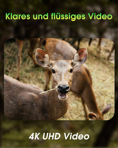 KJK wildlife camera with mobile transmission APP, 4K 64MP HD WLAN Bluetooth with 64GB memory card, motion sensor night vision camera, 0.1s trigger, IP67 waterproof, 130° wide angle