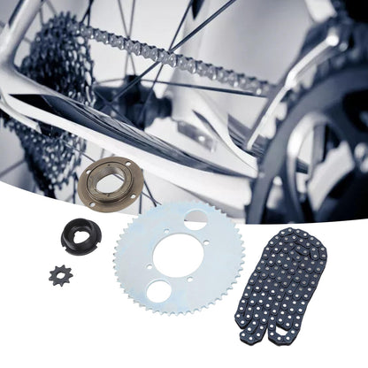 Possibly steel sprocket set with toothless freewheel, 54 teeth, universal chainring for DIY bike, scooter, motorbike.