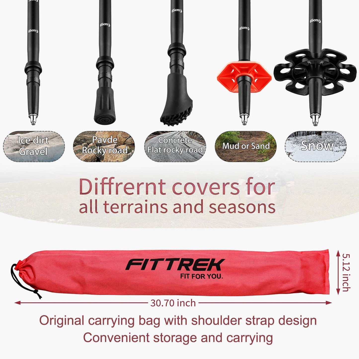FitTrek hiking poles - trekking poles - walking sticks telescopic - Nordic walking sticks adjustable lightweight for women, men, and children with rubber buffers, pads, and carrying bag.