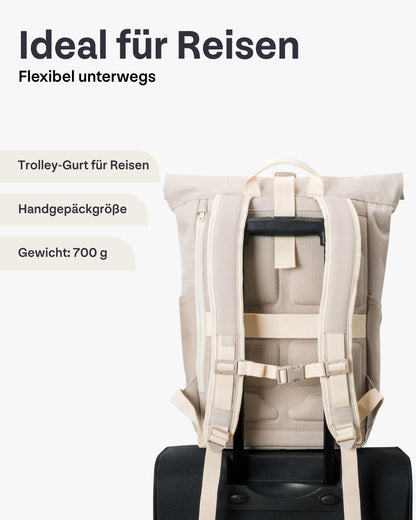 Johnny Urban Backpack Women & Men Beige - Allen Medium - Rolltop with Laptop Compartment for College Bicycle Business - 15L - Sustainable - Water-repellent