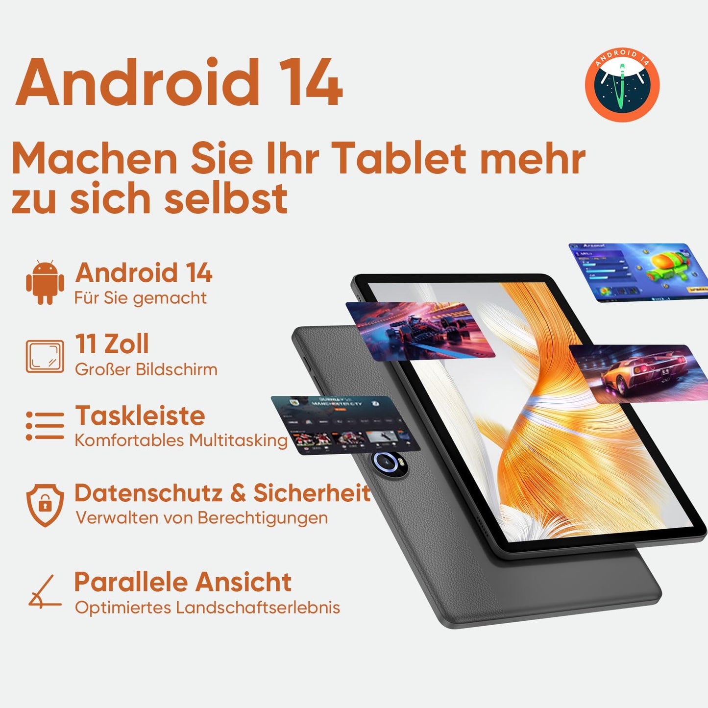 JIKOCXN 11-inch Android 14 tablet with keyboard, 12GB RAM+128GB ROM+1TB expansion, 1280x800 FHD touchscreen, 8000mAh battery, WiFi, Bluetooth 5.0, 5MP+8MP dual camera, GPS (Black)