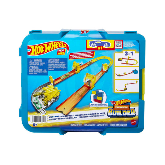 HOT WHEELS Flash Starter Set - Modular storage box with track pieces like loops and curves, flippers and straight tracks, includes 1 car, for kids 4+ years old, HMC03