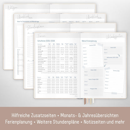 Häfft® Teacher Planner 2025/2026 A5 + "Beige Ginkgo" Hardcover Teacher Calendar/School Year Planner with 236 pages, stickers, and more - sustainable & climate-friendly.