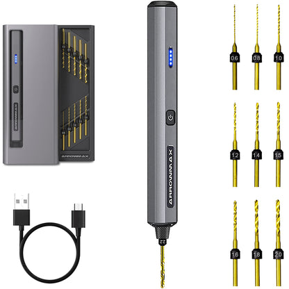 ARROWMAX Mini Electric Drill 13 in 1 with Aluminum Case, Cordless, Rechargeable, 600 RPM, Pin Vise Hand Drill Set, 10 HSS Drill Bits, DIY, Wood, Jewelry Making (SDS MINI 22)