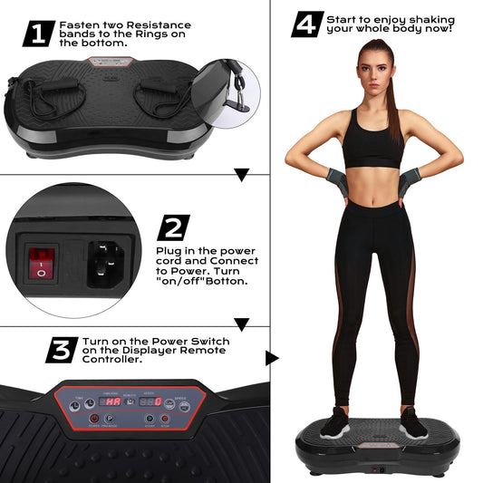LIFERUN Vibration Plate 120 Intensity Levels + 10 Training Programs Quiet Motor Home Fitness Equipment Full Body Workout Muscle Training Massage Device with Remote Control and Training Belt 180 kg (Black)