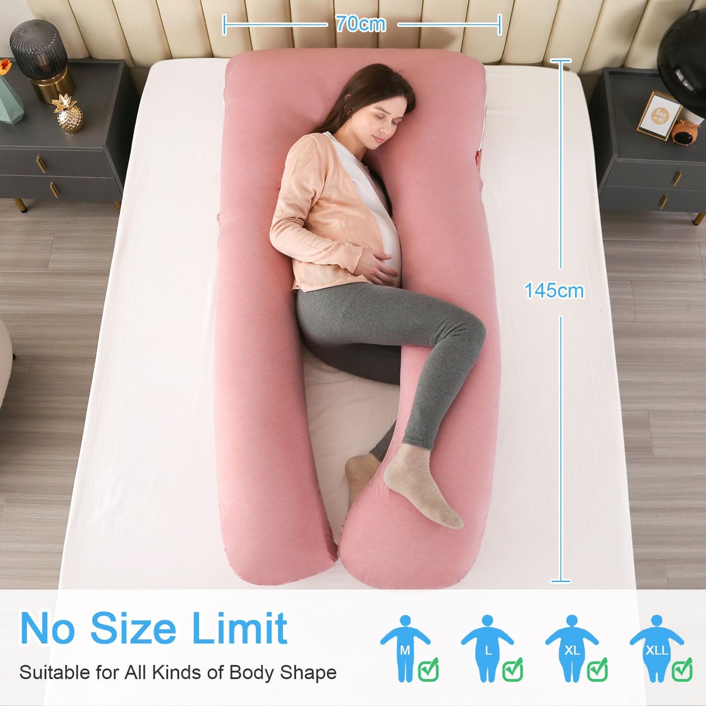 SHANNA Pregnancy Pillow U Shape Side Sleeper Pillow Nursing Pillow Feeding Pillow with Cooling Cover, Large Body Pillow for Adults, Comfort Pillow for Sleeping and Mother.