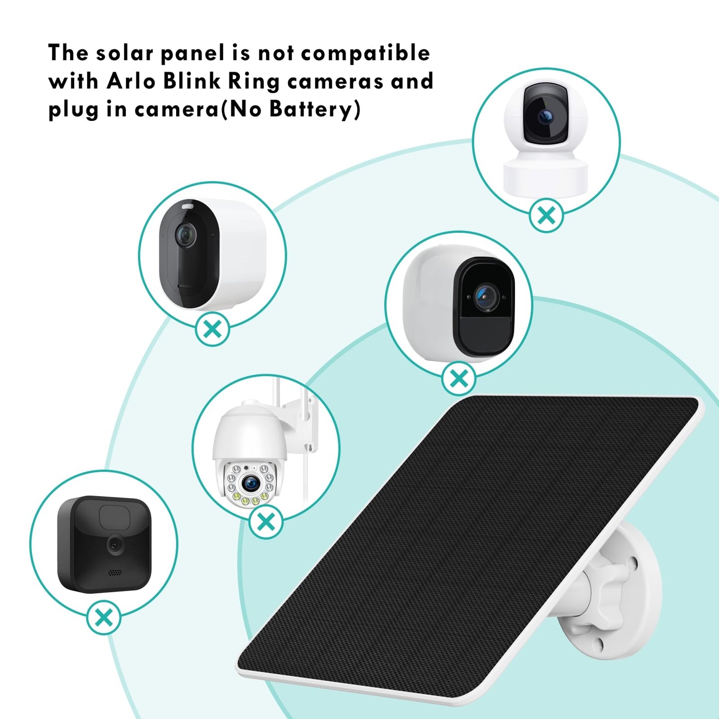 Solar panel for outdoor surveillance camera battery, 6W USB solar module compatible with DC 5V rechargeable battery security camera, camera solar module with adjustable wall mount.