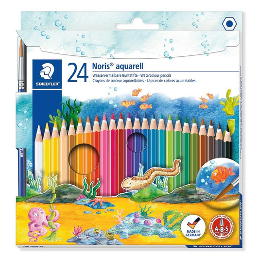 STAEDTLER Noris Club 144 10NC24 watercolor colored pencils + Pritt glue stick, safe and child-friendly adhesive
