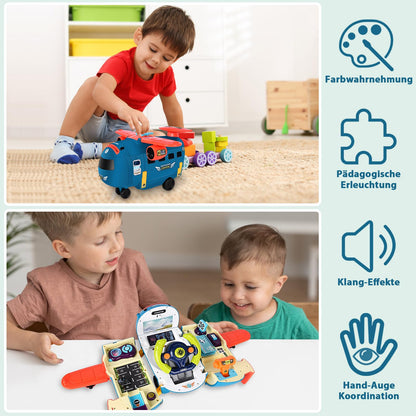 JONRRYIN Airplane Toy Car Set for Ages 3+, 3-in-1 Steering Wheel for Kids with Lights, Sounds Piggy Bank, Airplane Boys Toy Gifts for 2 3 4 5 6 Years (Blue)