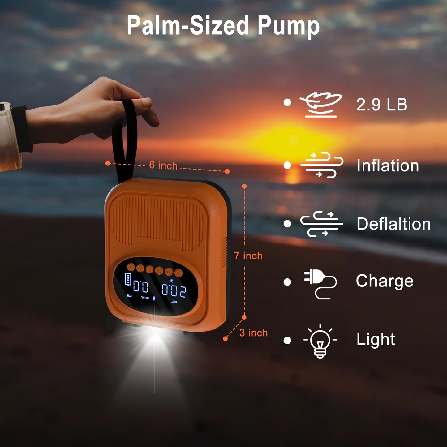 Mojimdo Electric SUP Pump 20PSI, with Battery, 5 Modes & Custom Mode, Compact with Carry Strap, Auto-Off & Pa/PSI Switch, Air Pump for Kayaks, Tents, Mattresses, Swim Rings