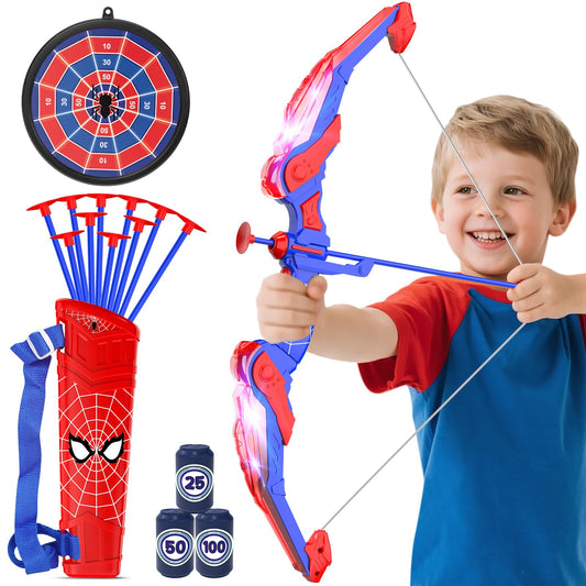 Lubolee LED lighted bow and arrow kids set, outdoor toy for boys aged 3-12, includes bow, quiver, 10 arrows, hanging target, and 3 foam targets.