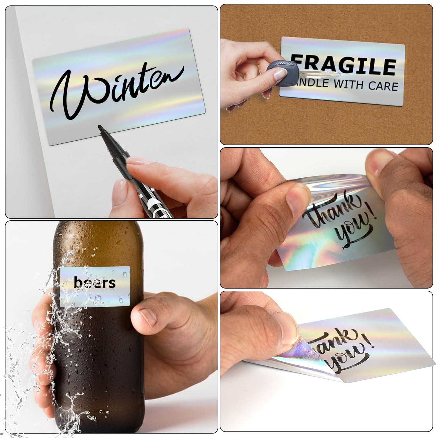 FINDAT Silver Laser Thermal Labels 76 x 50 mm Vinyl Roll Self-Adhesive Holographic Thermal Stickers Waterproof Rectangle Printer Labels for Office DIY Design Barcode Shipping 200 Pieces
