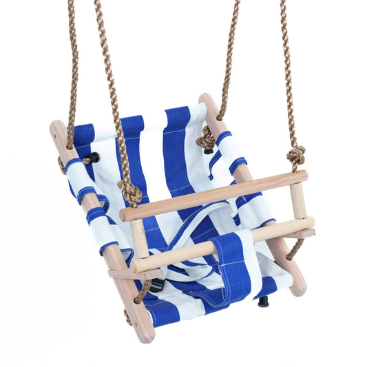 Garden Pirate baby swing made of wood and fabric blue/white 45x30x35 cm for baby toddlers swing seat wooden swing adjustable height weatherproof