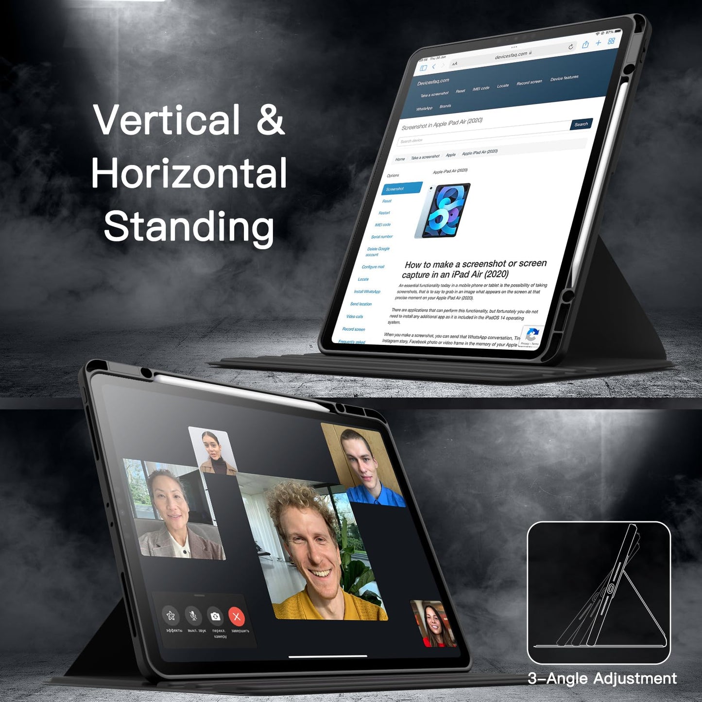 JETech Rotating Case for iPad Pro 12.9-inch (2022/2021/2020/2018) with Pencil Holder, 360 Degree Rotating Protective Cover Stand Transparent Back, Auto Wake/Sleep (Black)