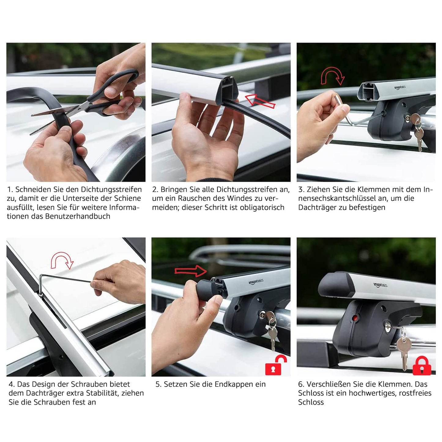 Amazon Basics Roof Rack with Cross Bars, 132 cm, for spans up to 117 cm between raised side rails with gap, 2-pack, Black/Silver