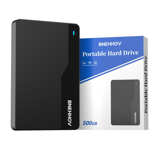 BNEHHOV External Hard Drive, 500GB Portable 2.5 Inch USB 3.0 Backup HDD, Ultra Thin Plug-and-Play SATA Hard Drive Storage for Windows, Mac, PC, Laptop, TV, PS4, Xbox, Wii U, Chromebook.