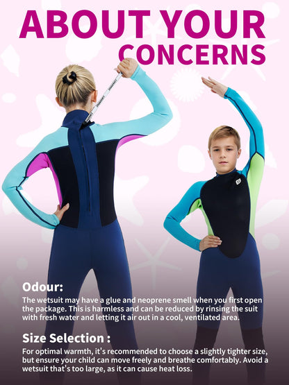 Summshall Kids Neoprene Wetsuit, 2.5mm thick for warmth. Short or long options for diving, swimming, surfing. Perfect thermal swimsuit for boys and girls.