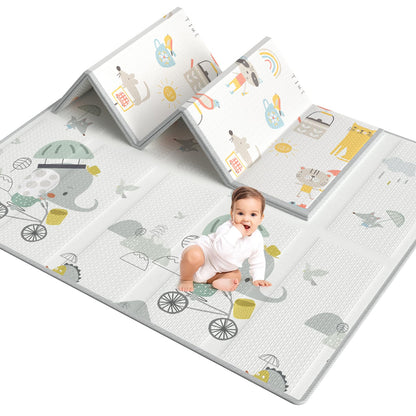 Uanlauo Foldable Baby Play Mat, Elephant Baby Crawling Mat Non-Toxic, Kids Play Mat with Edge Reinforcement, Crawling Blanket for Baby