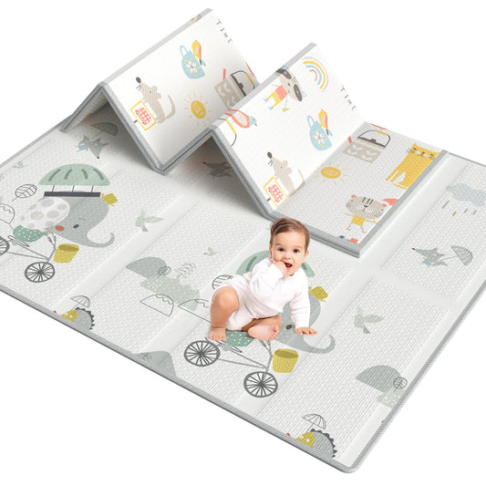 Uanlauo Foldable Baby Play Mat, Elephant Baby Crawling Mat Non-Toxic, Kids Play Mat with Edge Reinforcement, Crawling Blanket for Baby