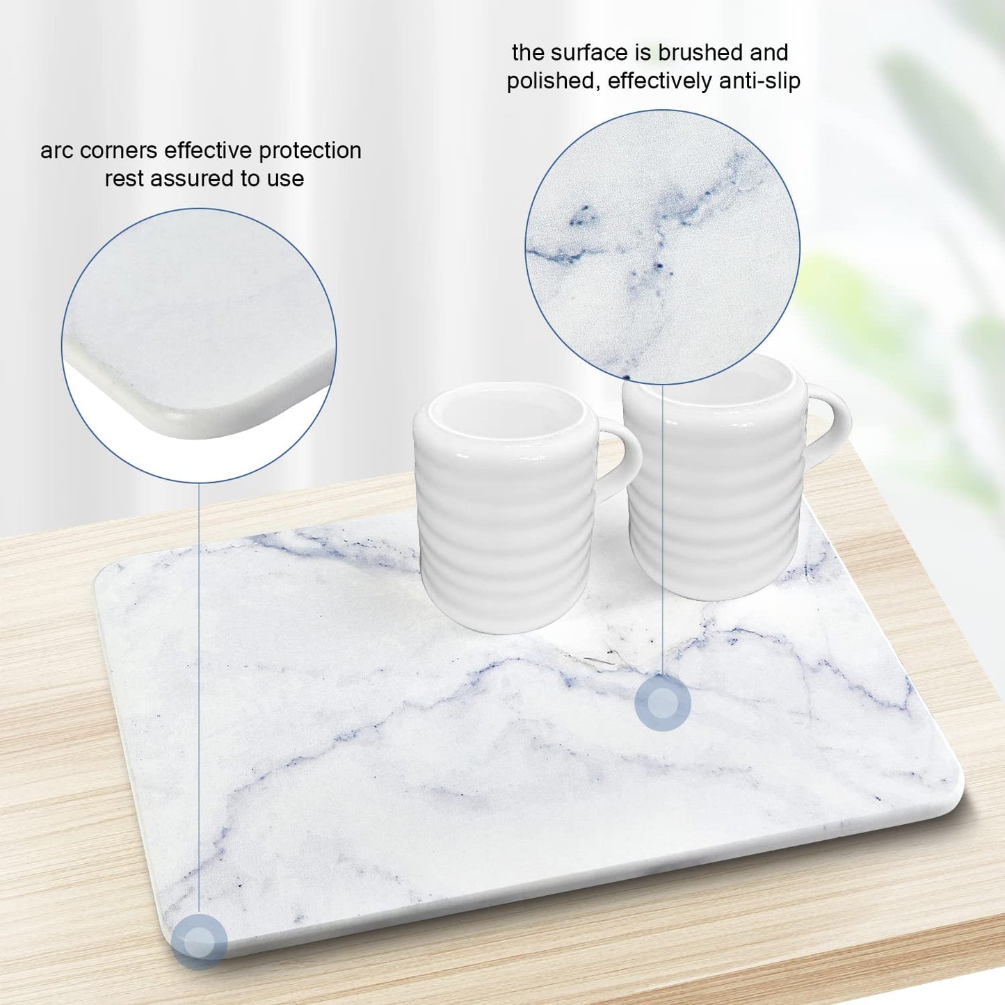 YUXSM Dish Drying Mats for Kitchen Counter, ultra-absorbent, non-slip, heat-resistant mat, kitchen supplies, stone drying mats, dish mat. (30.5 x 40.6 cm, White Marble)