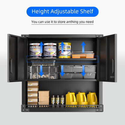 SUPER wall cabinet metal tool cabinet with 1 adjustable shelves & 2 doors & 1 drawer, lockable wall cabinet made of stainless steel, garage workshop kitchen, H77 × W80 × D30cm, black