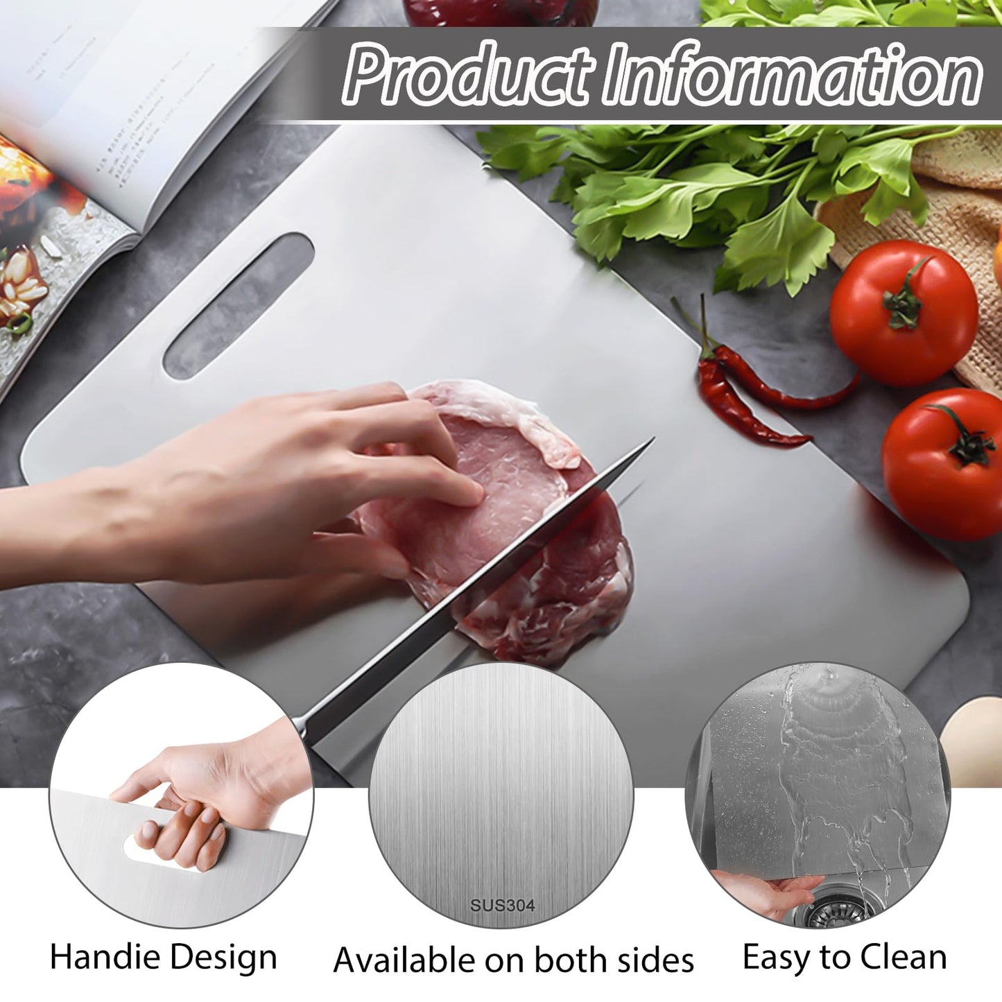 WYFDCZZP Titanium Chopping Board, 2 Stainless Steel Chopping Boards, Baking Board, Kitchen Board made from Titanium Stainless Steel for cutting in the kitchen.