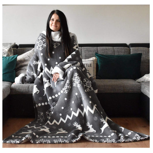 HOMELEVEL Sherpa Blanket with Sleeves - 200x150cm Snuggle Blanket with Sleeves - Blanket Hoodie Sleeve Blanket - Blanket with sleeves to wear - Blanket Sweater Portable Blanket - Dark Grey
