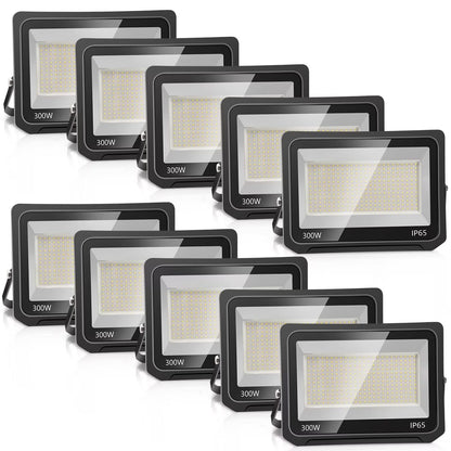 Loyal 10-pack 300W 30000LM LED floodlight outdoor, 6000K cool white LED spotlight, IP65 waterproof LED outdoor floodlight, super bright indoor and outdoor LED lights for gardens garage backyard hallway
