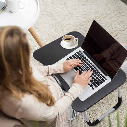Laptop table, bed tray, portable laptop bed table, foldable, reading desk, breakfast board, notebook stand, book tray, for living room, office, and on the go, sofa floor | 60 x 40 cm, wood color