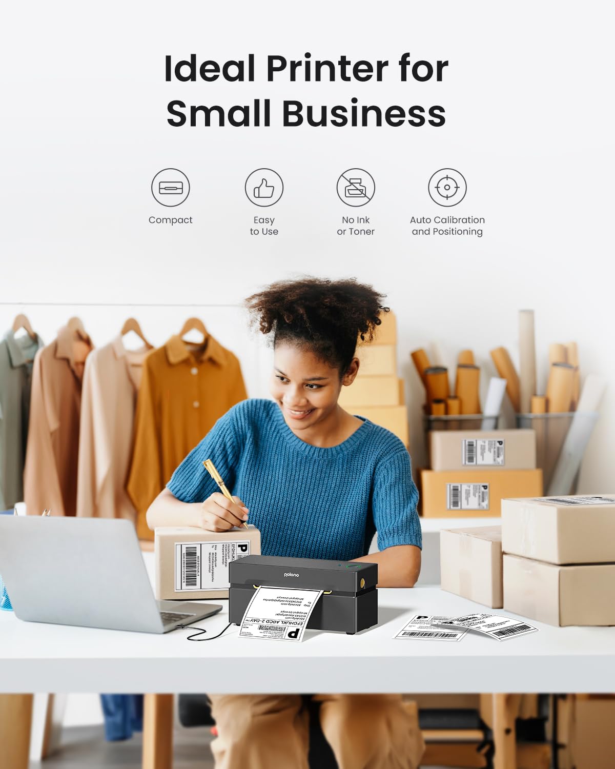 POLONO Bluetooth Label Printer, Labeling Machine 4x6 DHL label printer, Label Printer for iOS, Android, Windows and Mac, Compatible with Amazon, Ebay, Shopify, Etsy, USPS (black)