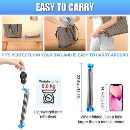 Folding Portable Clothes Rack, Extendable Clothes Pole, Adjustable Travel Clothes Stand, Lightweight Clothes Rack for Travel, Dance, Camping, Laundry