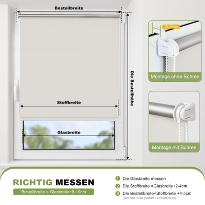 Blackout roller blind without drilling Clampfix, Cream B40xH210cm (fabric width 35cm) Thermo roller blinds for windows without drilling Roller blinds for indoor blackout & sun protection Side pull roller blind Clamp roller blinds for windows