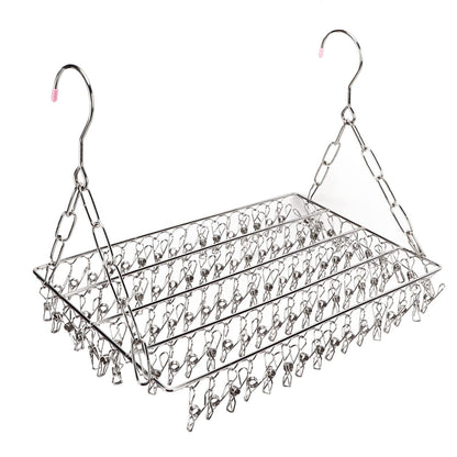 Lyrlody clothes hanger, stainless steel clothes hanger, collapsible sock holder, underwear hanger, hanger for drying towels, bras, lingerie (balcony drying sock holder with 100 clips)