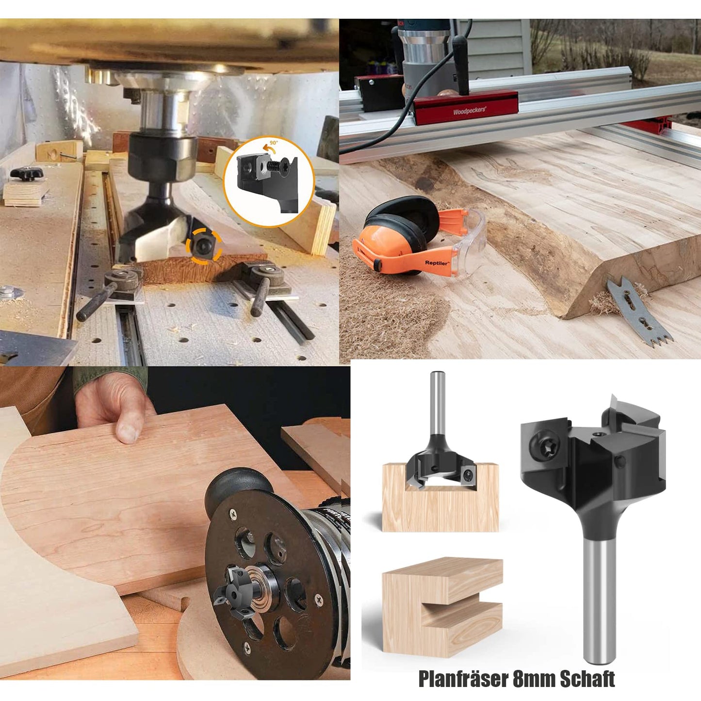 Sinoprotools planing cutter with 8mm shank, 3-edge insert cutter with 12mm carbide blades, diameter 39mm, for woodworking, CNC milling.