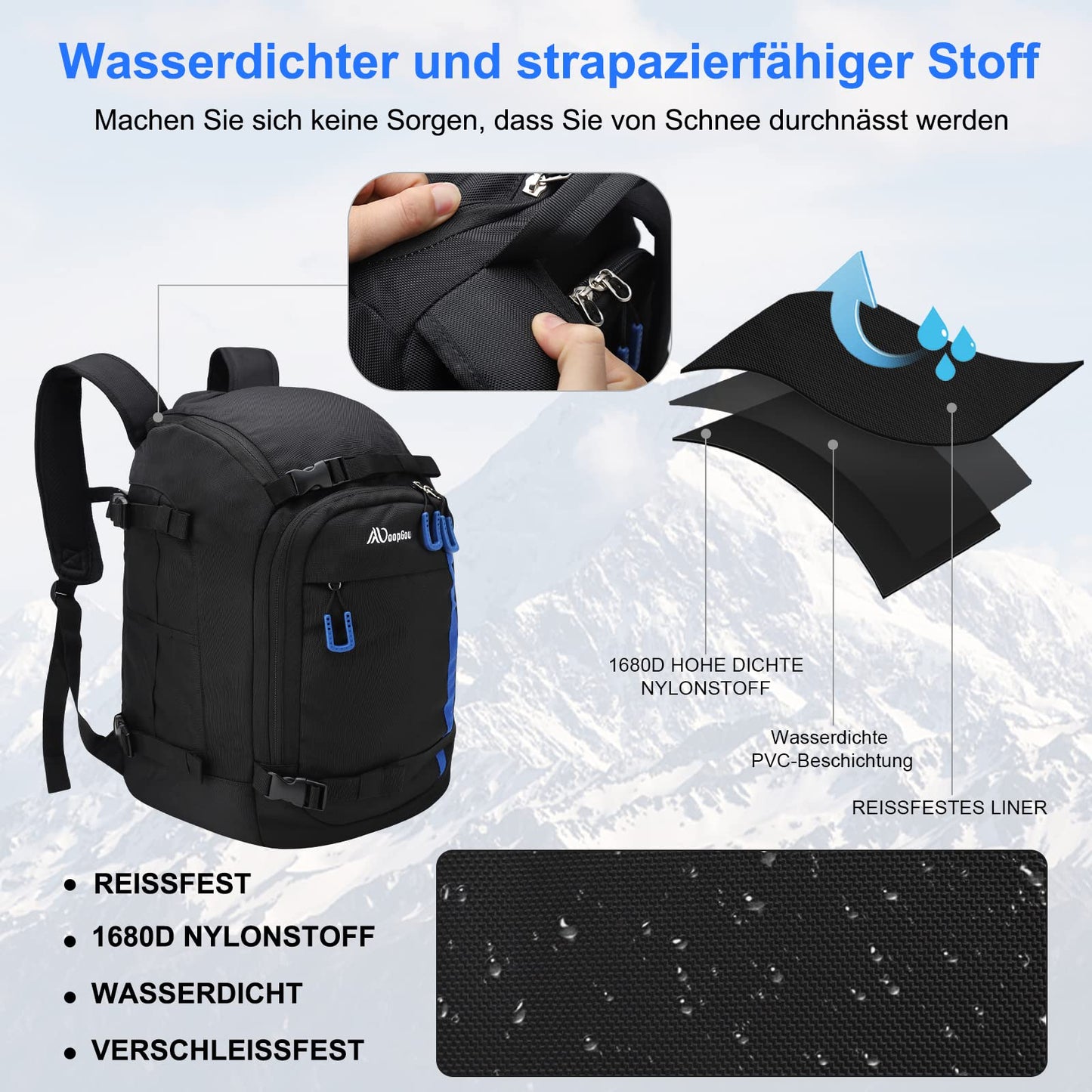 YITGOG ski boot bag with helmet compartment 50L 1680D Nylon ski backpack ski boot backpack with helmet pocket ski bag siksack for ski boots ice skates snowboard inline skates (blue)