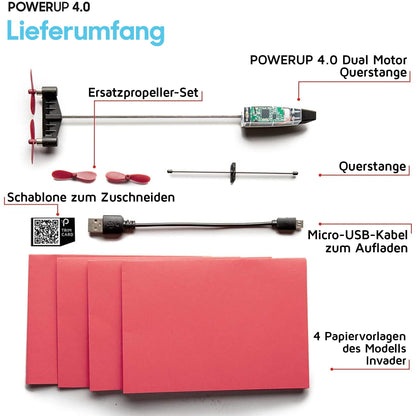 POWERUP 4.0. Smartphone-controlled paper airplane set of the next generation. Easy to use with autopilot function and integrated gyroscope. For all hobbyist flyers and enthusiastic pilots.
