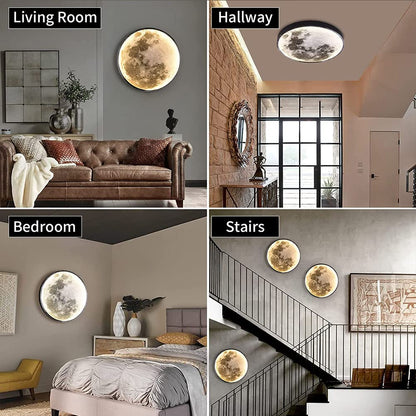 Modern LED wall light indoor dimmable moon wall lamp with plug round moon design decorative lamp wall bedside lamp with cable 3000K-6000K remote control ceiling light bedroom wall lighting Ø50CM
