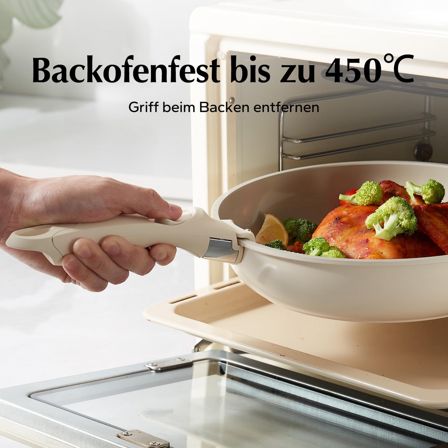 Redchef Ceramic Pan Set with Detachable Handle, RV Cookware Set for Camping, Ceramic Non-Toxic Pot and Pan Set, PTFE-free PFAS-free PFOA-free, Space-Saving Dishwasher Safe.
