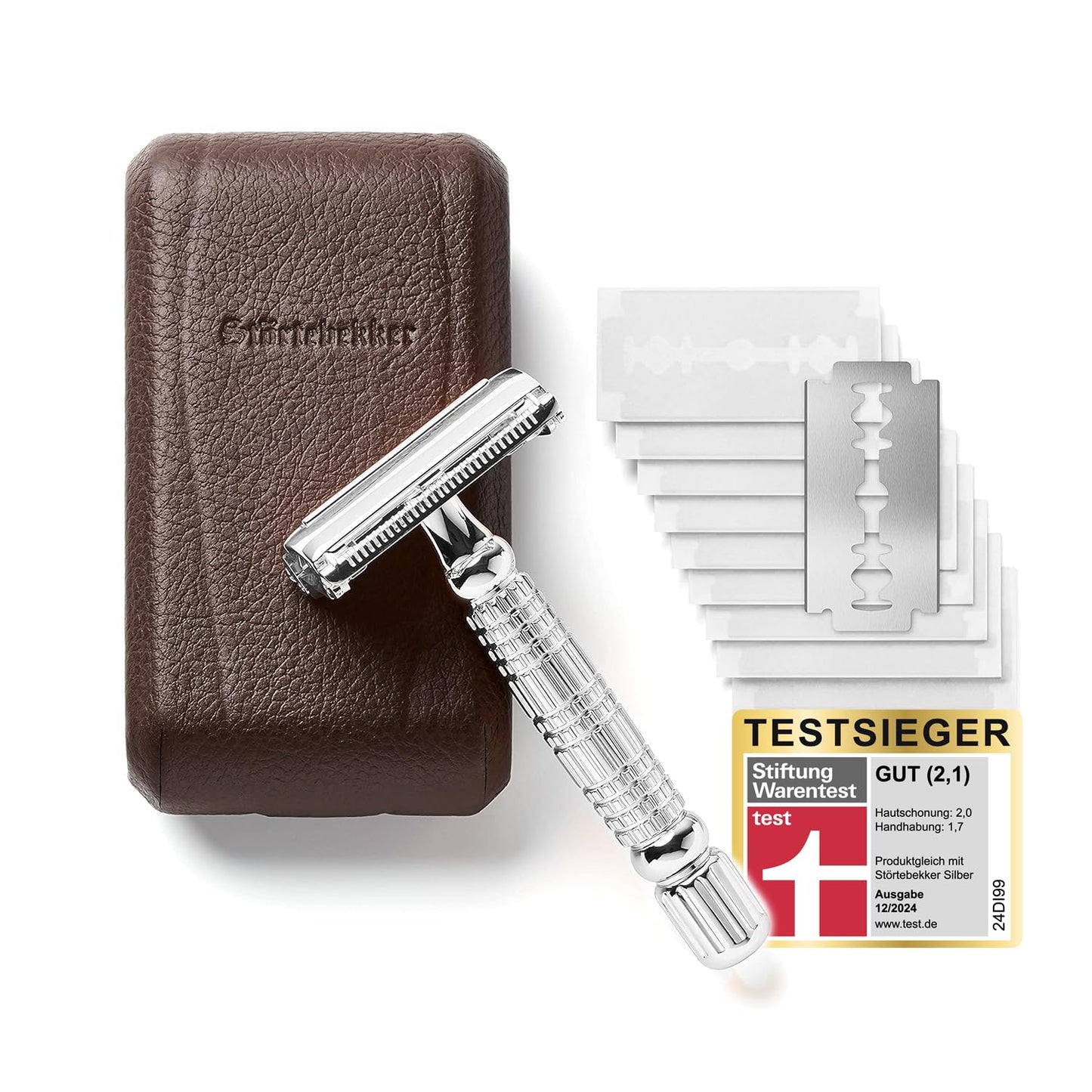 Störtebekker® Premium Safety Razor 'Hamburg' in set with razor stand 'Hamburg' - Silver - high-quality accessory for your bathroom - non-slip base - sturdy stand - 125g - gift idea