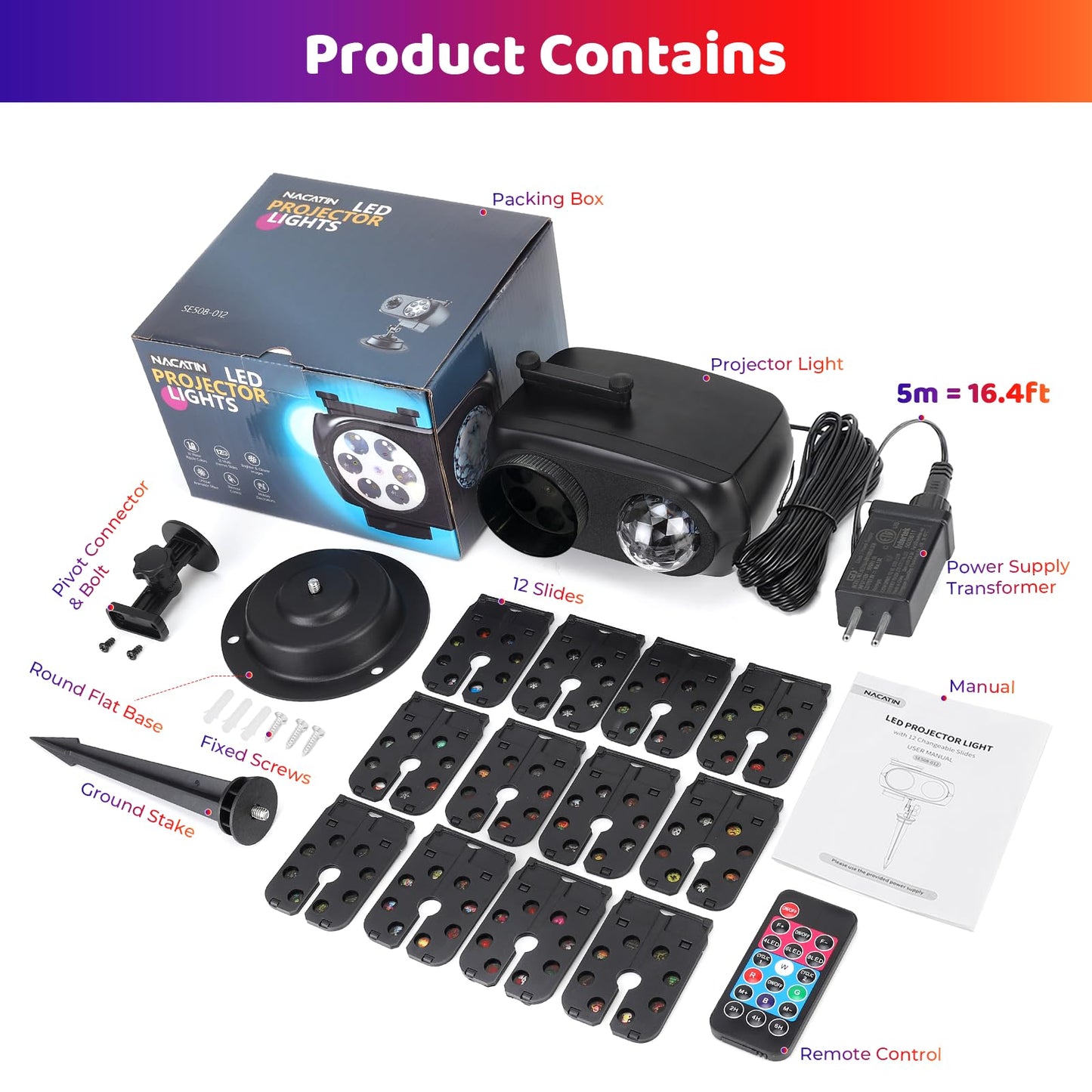 NACATIN Christmas Projector, 2-in-1 LED projector with 12 interchangeable slides (96 patterns) & 10 water waves, waterproof with remote control for indoor and outdoor Christmas decorations, parties
