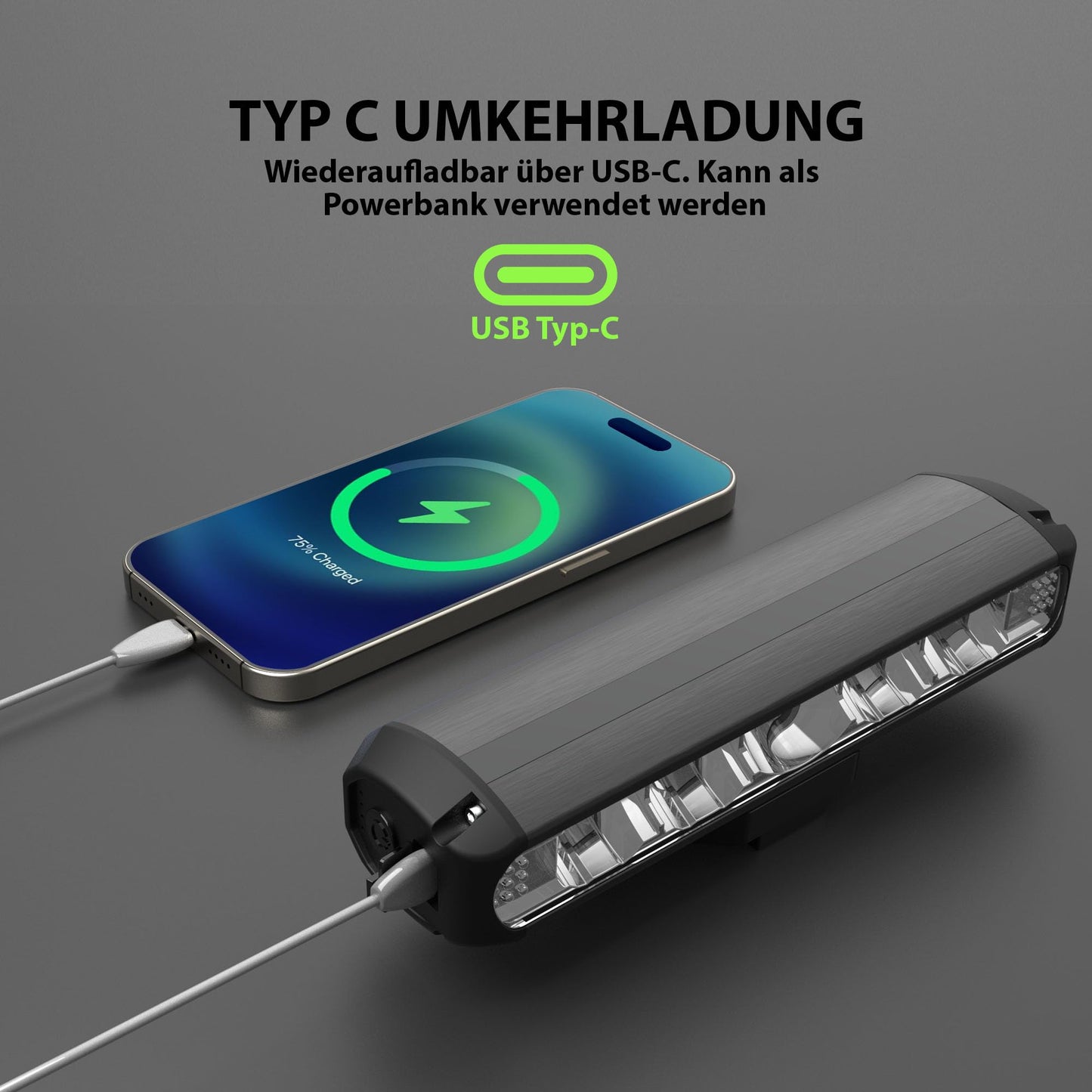 UPPEL front bike light with USB C charging port 2600 Lumens 5 LEDs 4 light modes 8000mAh easy installation Best aluminum front bike light