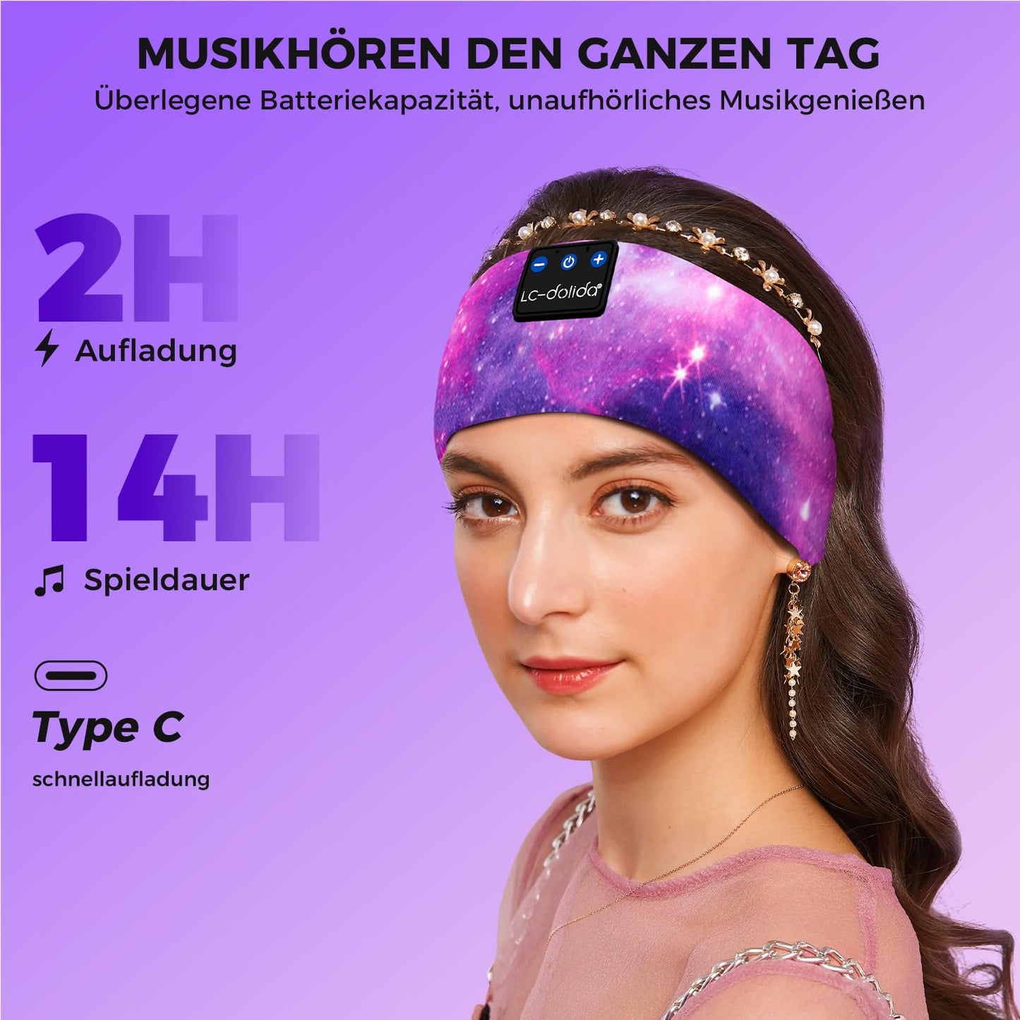LC-Dolida Sleep Headphones Bluetooth 5.4, Sleep Headband Headphones Headband Sleep Mask, Sports Headphones Music Sleep Headband for Sport Training, Jogging, Yoga, Travel