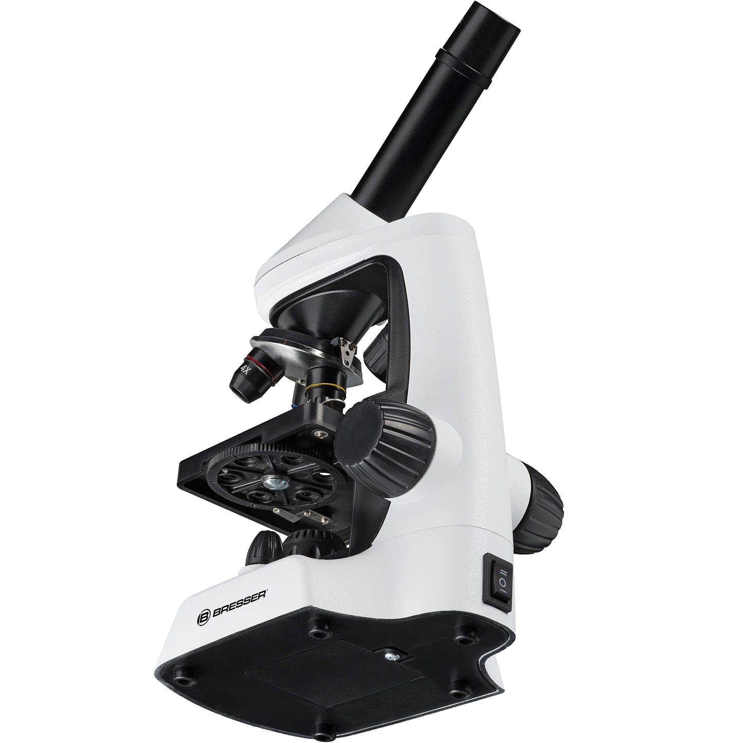 Bresser Junior microscope 40x-2000x with innovative smartphone holder and adjustable incident and transmitted LED lighting.