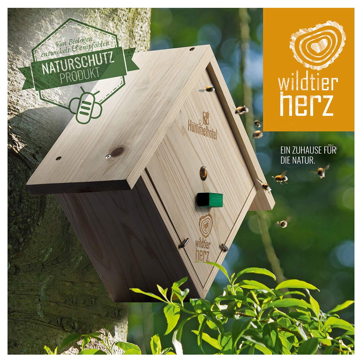 Wildlife heart | Hanging insect hotel - includes nesting material, weatherproof solid wood nesting aid, species protection house for wild bees & insects, garden decoration