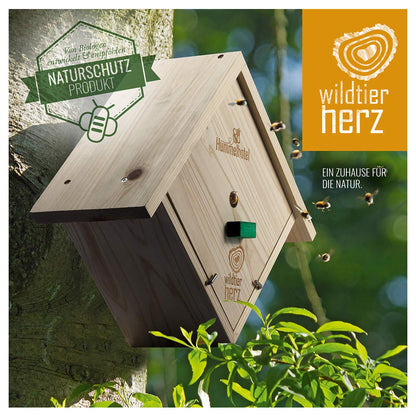 Wildlife heart | Hanging insect hotel - includes nesting material, weatherproof solid wood nesting aid, species protection house for wild bees & insects, garden decoration